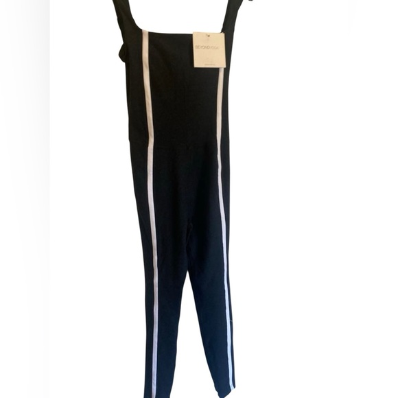 Beyond Yoga Pants - Beyond Yoga Black Jumpsuit with White Stripes